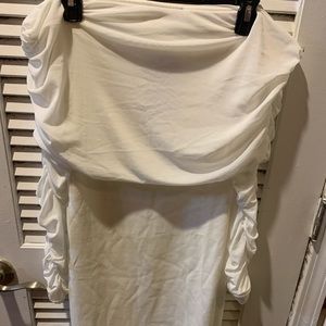 White off the shoulder body con dress